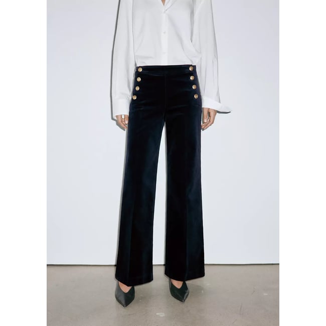 Pantalon en velours à boutons bleu <span itemprop=