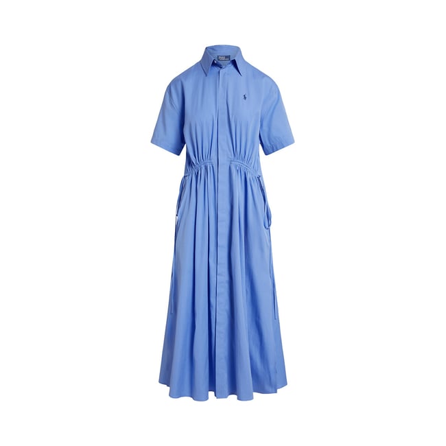 Robe longue chemise, manches courtes bleu ciel <span itemprop=