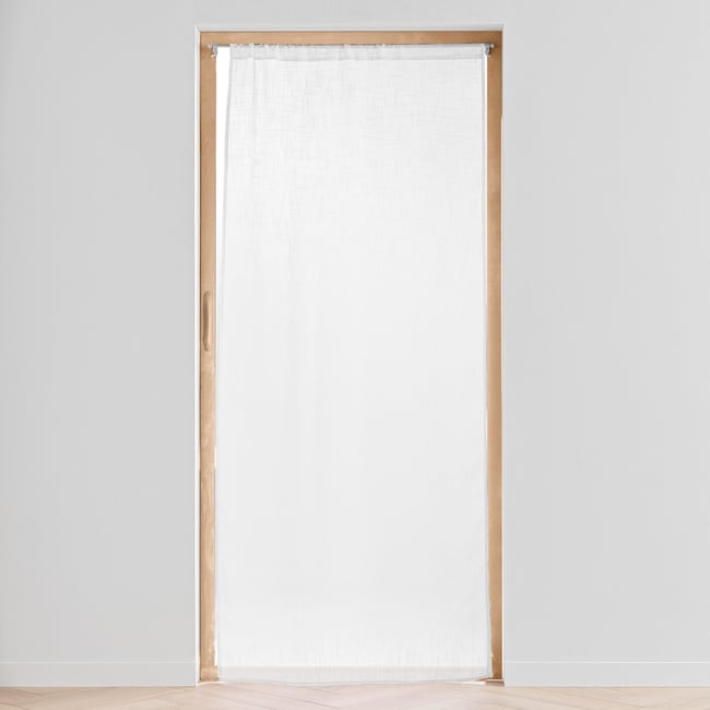 Voilage grande fenêtre  - Effet lin tissé blanc <span itemprop=