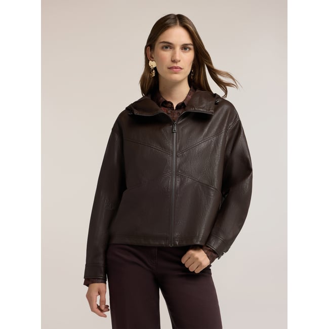 Veste à capuche et zip marron <span itemprop=