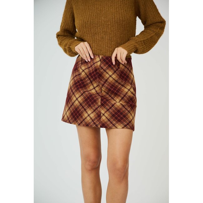Checked Mini Skirt, burgundy, SEE U SOON
