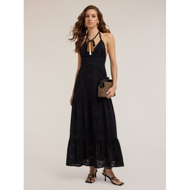 Sangallo lace maxi dress noir <span itemprop=