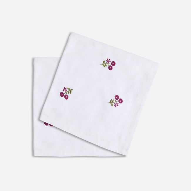 Lot de 2 serviettes de table brodées, en coton et lin, ROSETTA blanc <span itemprop=