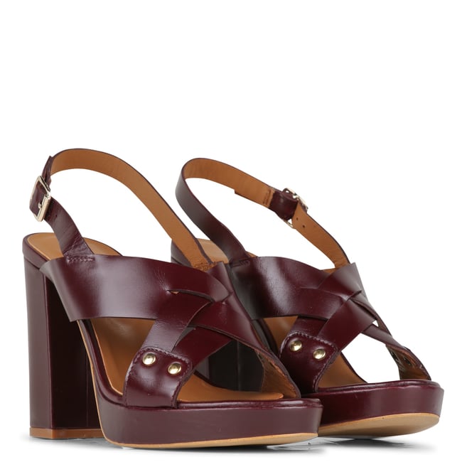 Sandales à talons en cuir SCOTT bordeaux <span itemprop=