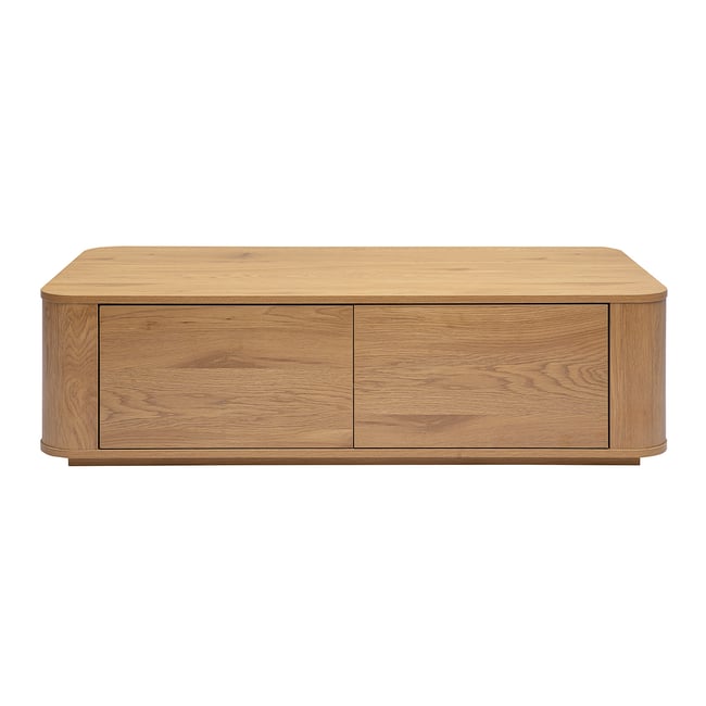 Table basse rectangulaire avec rangement 2 tiroirs finition bois clair chêne L120 cm NEGAN Couleur chêne clair <span itemprop=