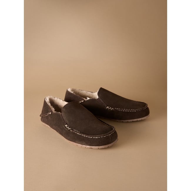 Chaussons mocassins en daim kickdown Signature marron <span itemprop=