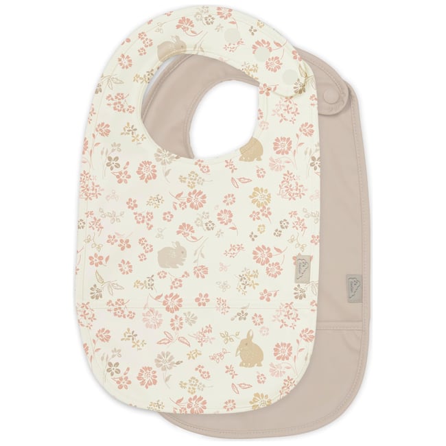 Lot de 2 bavoirs avec poche rose, marron, écru <span itemprop=