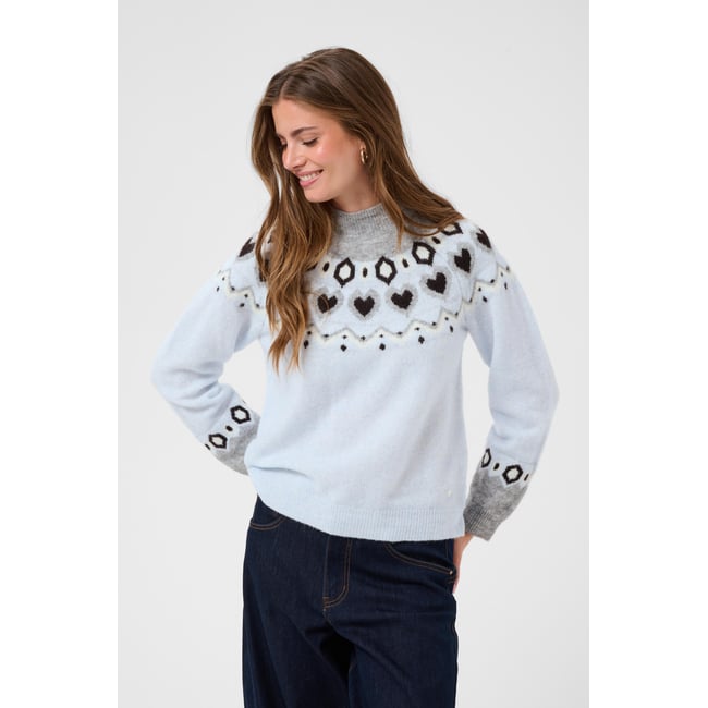Pullover tricoté bleu plein air <span itemprop=