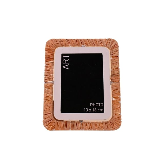 Cadre photo en raphia tissé 21x26cm Couleur beige <span itemprop=