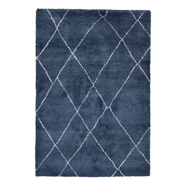 Tapis noué à la main en laine et viscose Couleur bleu <span itemprop=