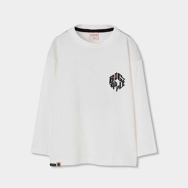 T-shirt garçon en maille imprimé Big Apple blanc <span itemprop=