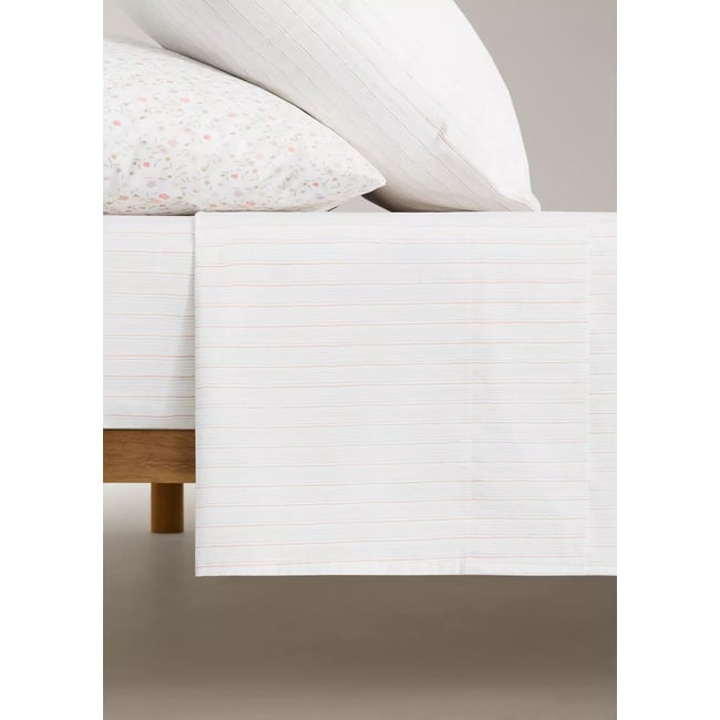 Drap plat en coton percale à fines rayures Lit 90 cm rose <span itemprop=