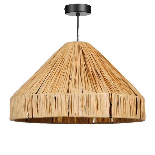Suspension lumineuse en raphia tressé ELISA Couleur marron clair <span itemprop=
