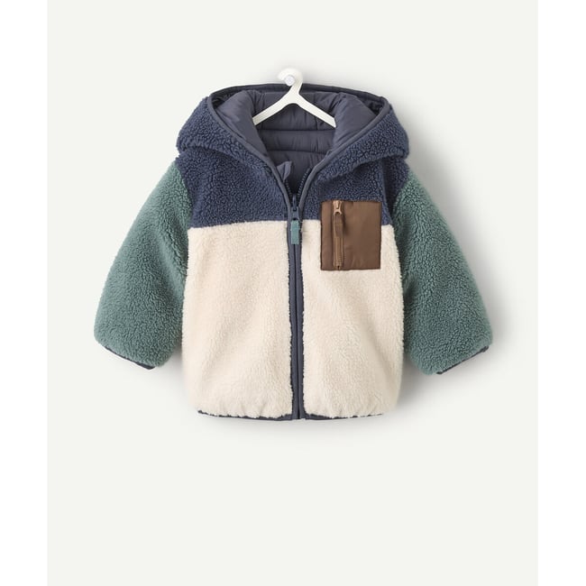 Blouson réversible à capuche bleu <span itemprop=