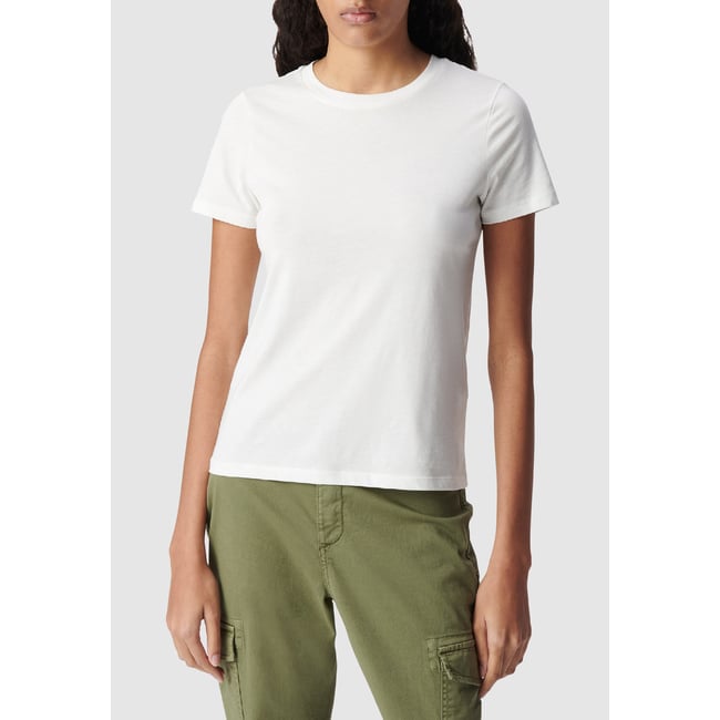 Tee-shirt droit col rond broderie chevrons dos blanc cassé <span itemprop=