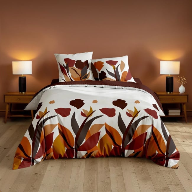 Housse de couette 240x220 + 2 taies 100% coton 57fils PALOMA multicolore <span itemprop=