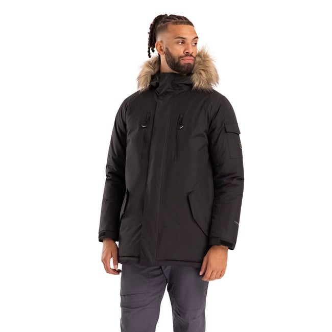 Veste imperméable avec capuche à bord duveteux amovible ALEXSANDER noir <span itemprop=