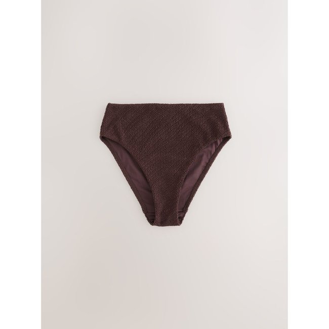 Bas de bikini échancré à taille haute crinkle brun chocolat <span itemprop=