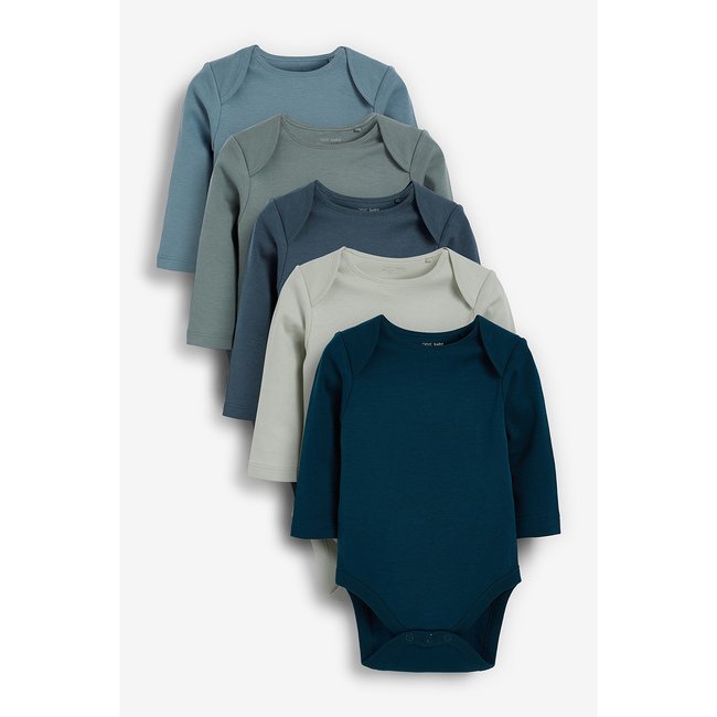 Bodys à manches longues, lot de 5 bleu/gris <span itemprop=
