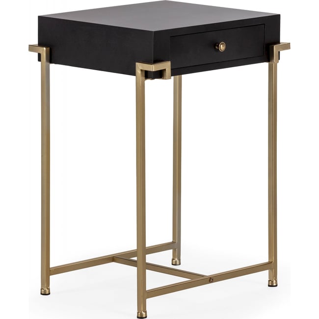 Table de nuit carrée en métal Couleur noir ébène et détails dorés <span itemprop=