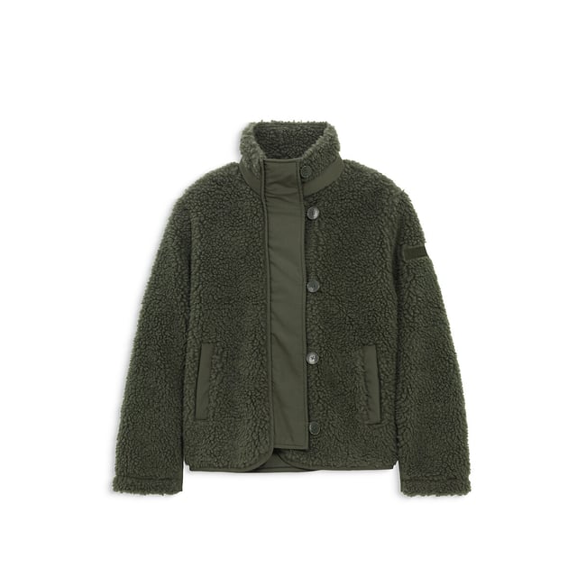 Geknöpfte Jacke aus Sherpa-Mischgewebe mit Details aus Canvas khaki <span itemprop=
