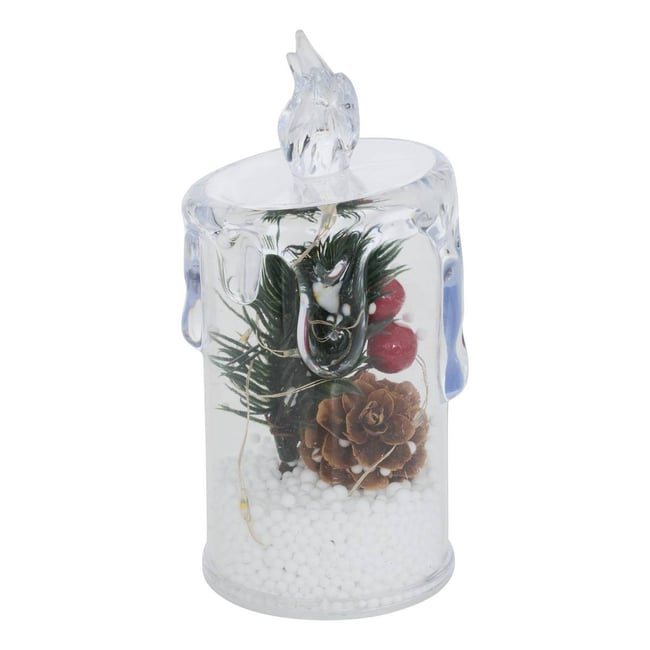 Bougie décorative de Noël lumineuse 8 LED blanc chaud H. 11,5 cm à piles Couleur transparent <span itemprop=