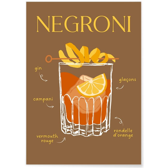 Affiche Cocktail Negroni 2 Couleur blanc <span itemprop=