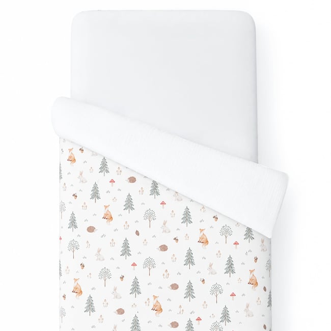 Housse de couette réversible en satin et gaze de coton FOREST écru <span itemprop=