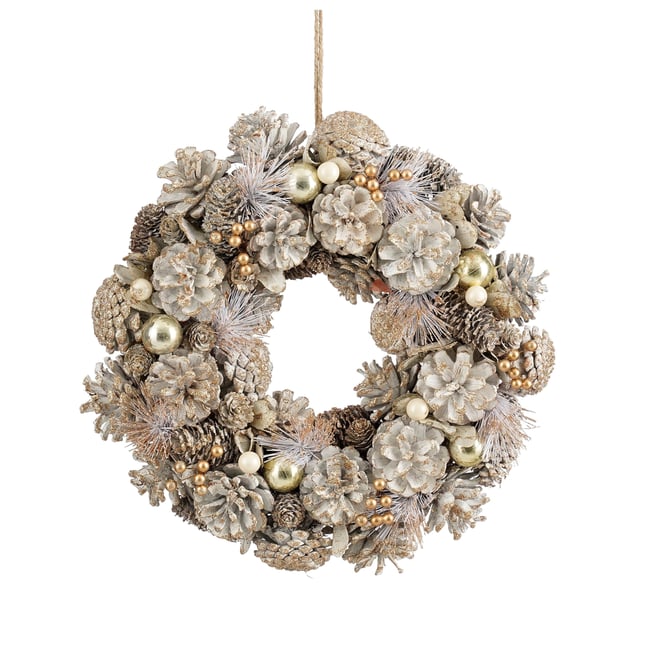 Couronne de Noël avec pommes de pin Hanley Couleur blanc <span itemprop=