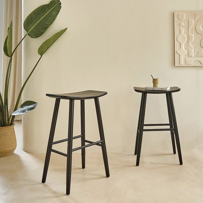 Lot de 2 tabourets de bar en teck massif  AMBRE Couleur noir <span itemprop=