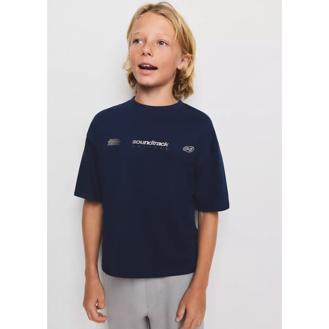T-shirt oversize détails imprimés bleu marine <span itemprop=