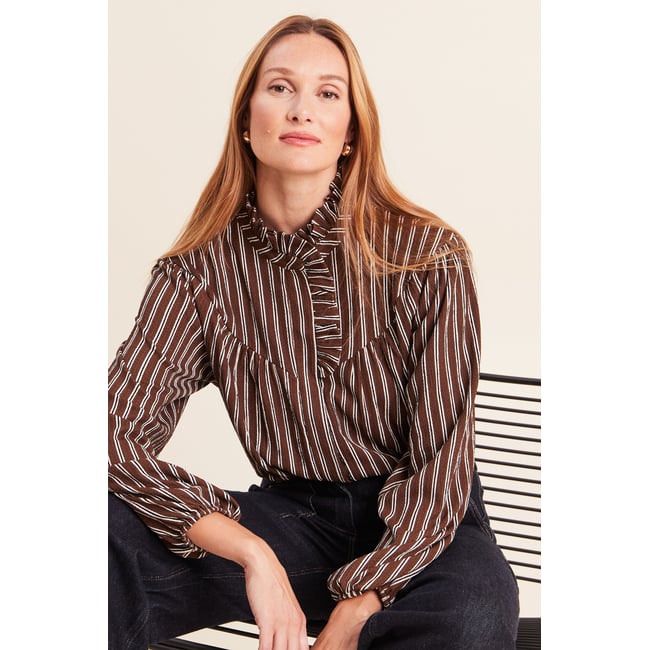 Blouse droite manches longues marron <span itemprop=