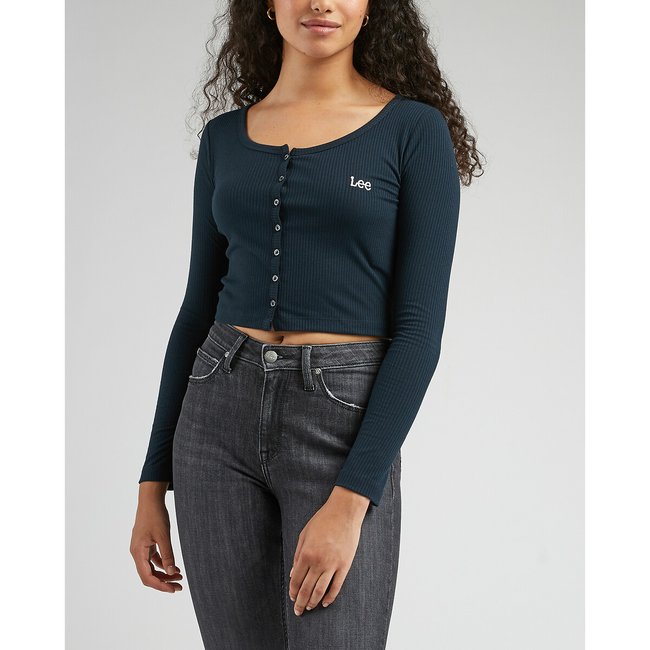 Camiseta cropped manga larga negro <span itemprop=