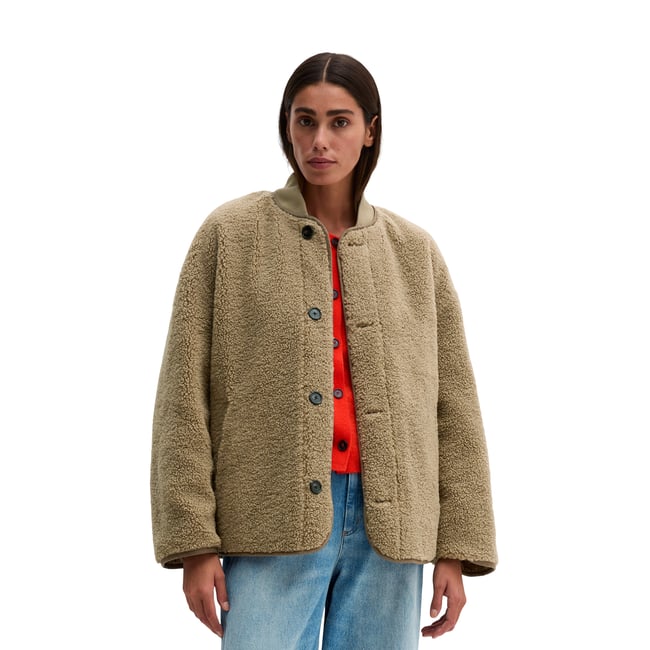Veste réversible coupe classique en nylon ripstop et en peluche Teddy marron <span itemprop=