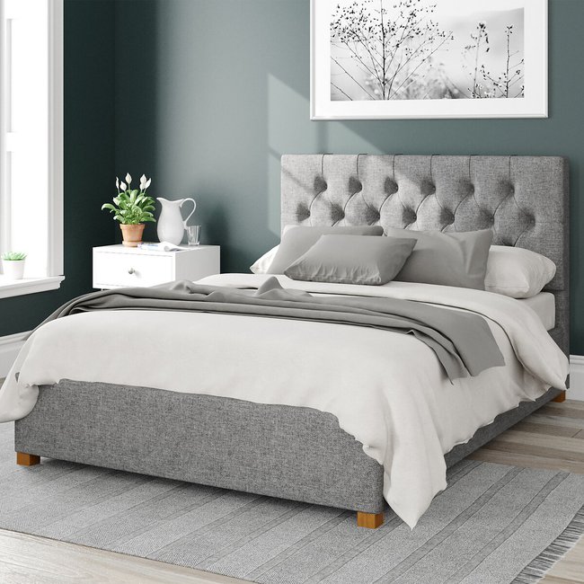 Olivier Herringbone Twill Cotton Storage Ottoman Bed with Button Tufted Upholstered Headboard - ASPIRE