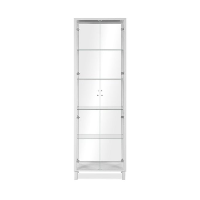 Vitrine 1 Porte et 4 Étagères en verre L62 x H189 cm - ALBI Couleur blanc <span itemprop=