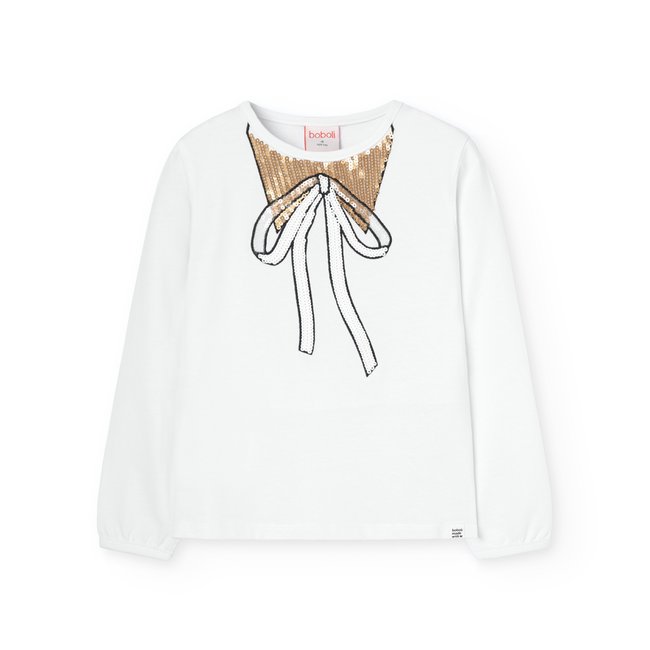 T-shirt manches longues et sequins blanc <span itemprop=