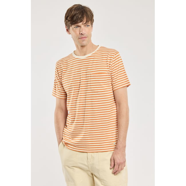 T-shirt rayé - coton et lin rusty/nature <span itemprop=