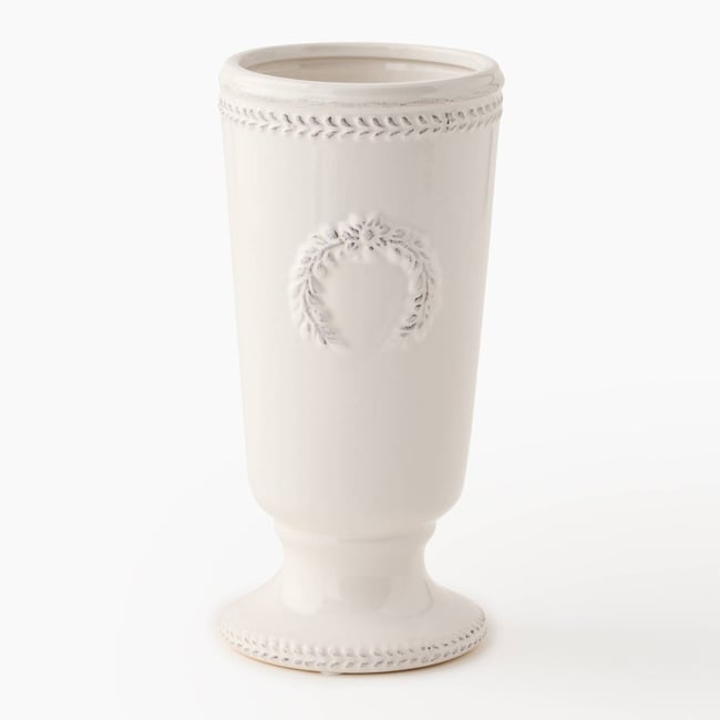Vase coupe embossé, 12,9xH27,50cm en grès Couleur off white <span itemprop=
