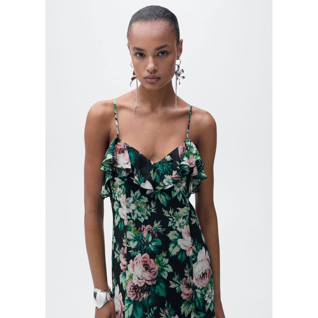 Robe à fleurs volantée noir <span itemprop=