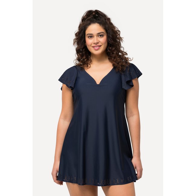 Robe de bain, manches papillon marine <span itemprop=