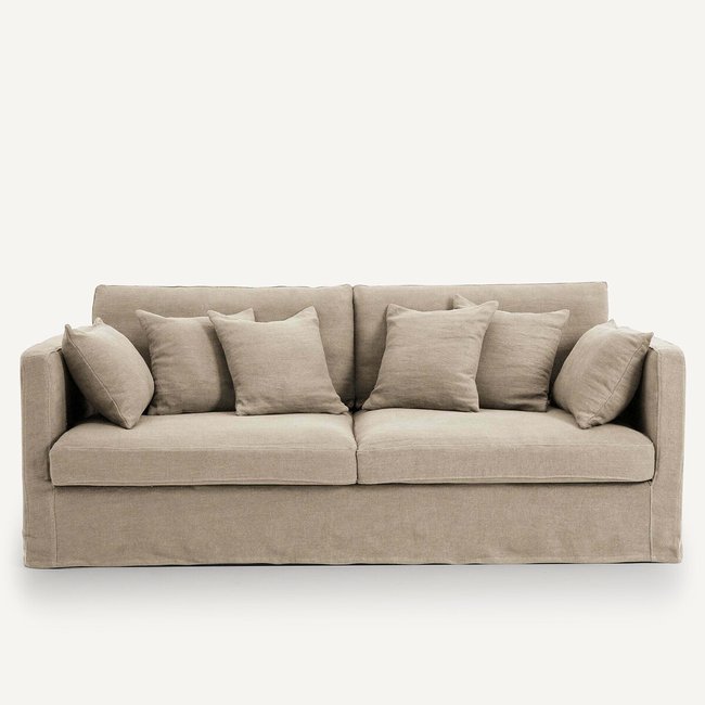 Housse canapé lin épais stonewashed Neo Kinkajou naturel <span itemprop=