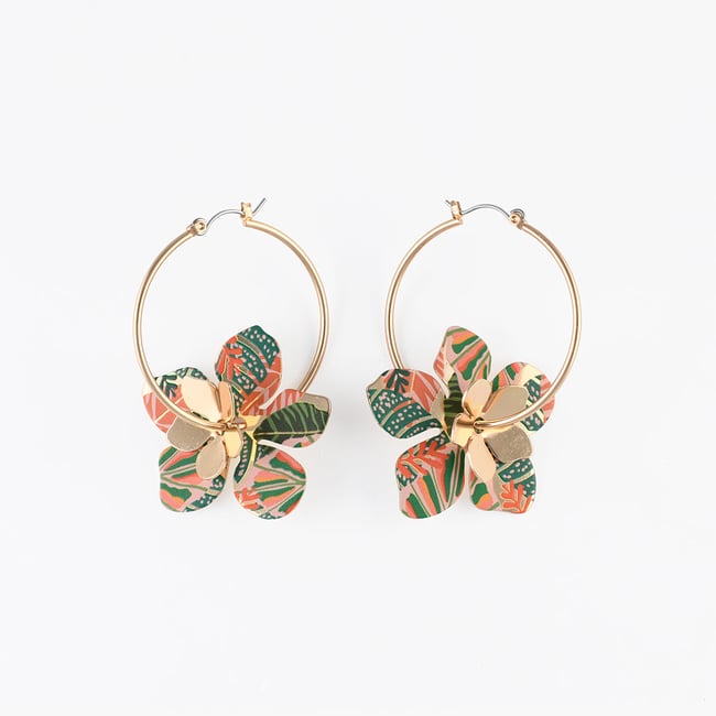 Créoles fleurs Balagane imprimé jungle multicolore <span itemprop=