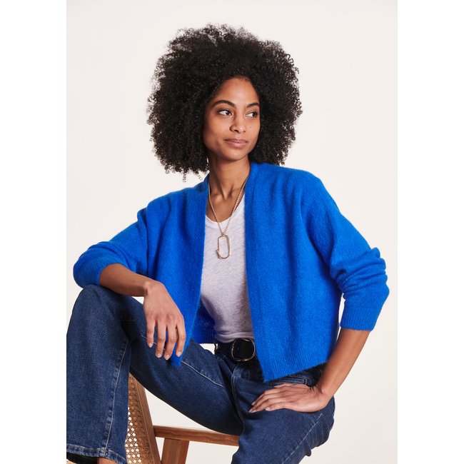 Gilet court à manches longues bleu roi <span itemprop=
