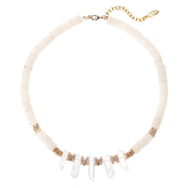 Collier ajustable avec perles et pierres OSCAR blanc <span itemprop=