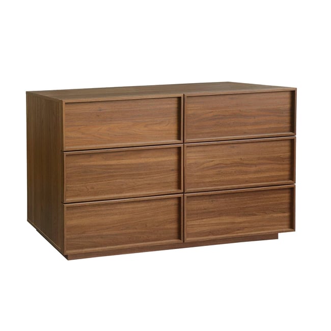 Commode de rangement décor bois 6 tiroirs KUBA Couleur noyer <span itemprop=