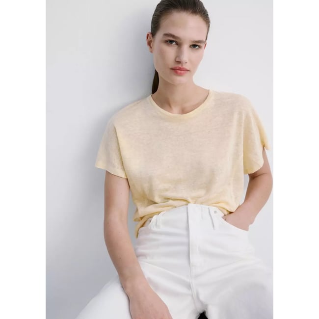 T-shirt lin manches courtes vanille <span itemprop=