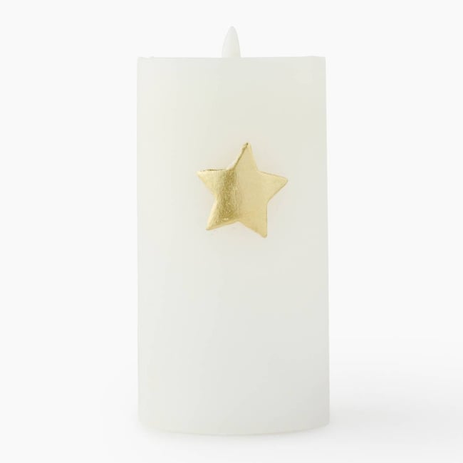 Bougie fumeur mèche LED, D8XH10cm, en cire Couleur blanc <span itemprop=