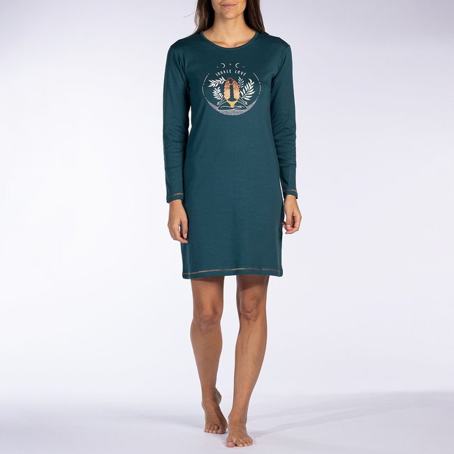 Camisa de dormir, mangas compridas, Inha verde-esmeralda <span itemprop=