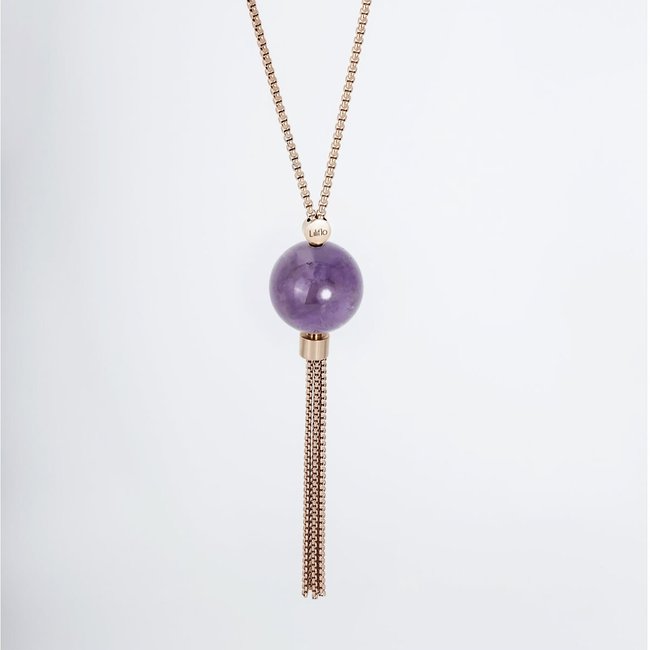 Long necklace Liliflo Grey - Amethyst, rose gold, LILIFLO